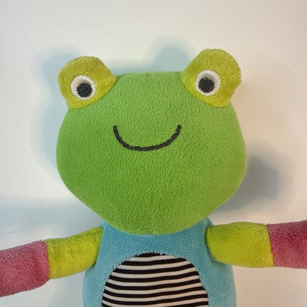 Carters Poseable Velour Stripe Frog Rattle Plush Soft Toy Stuffed 10" - Picture 2 of 7